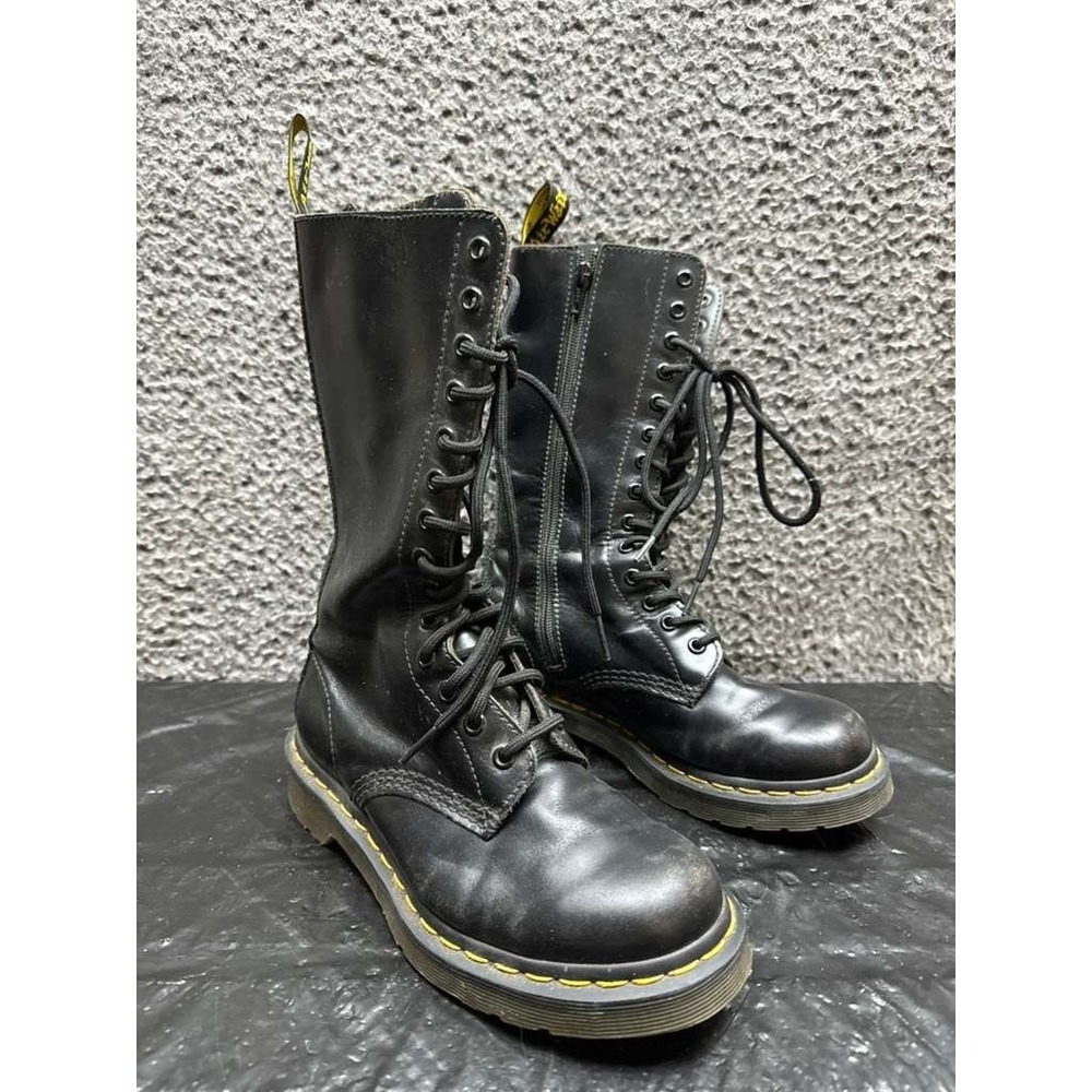 Vintage‎ Dr. Martens 1914 14-Eye Leather Tall Lace-Up Boots Black Womens Size 6